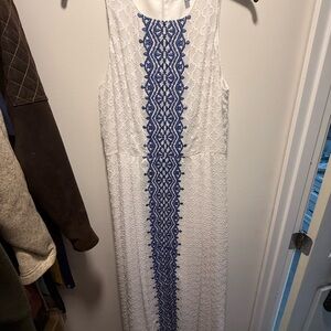 ANTONIO MELANI White Maxi Dress with Blue Lace